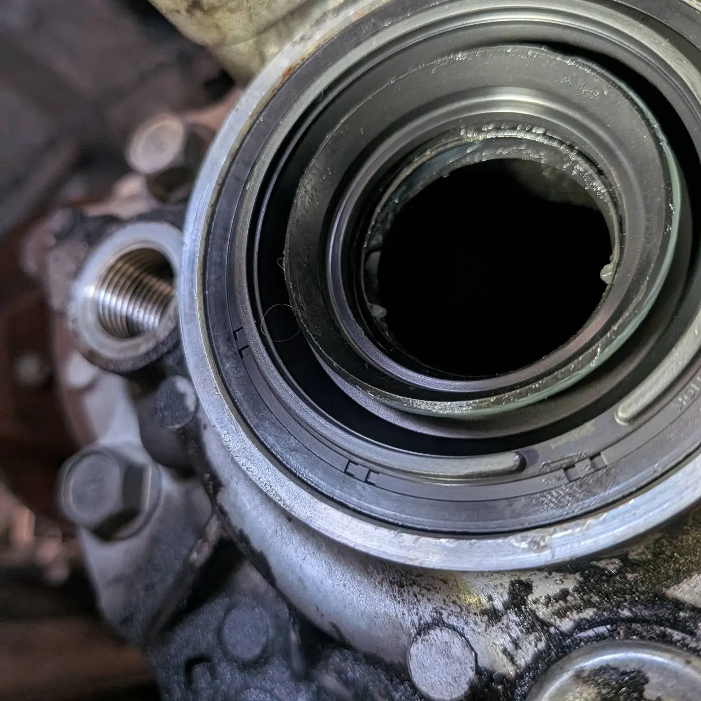Front crank seal bore cleaned during engine service in Greeley CO